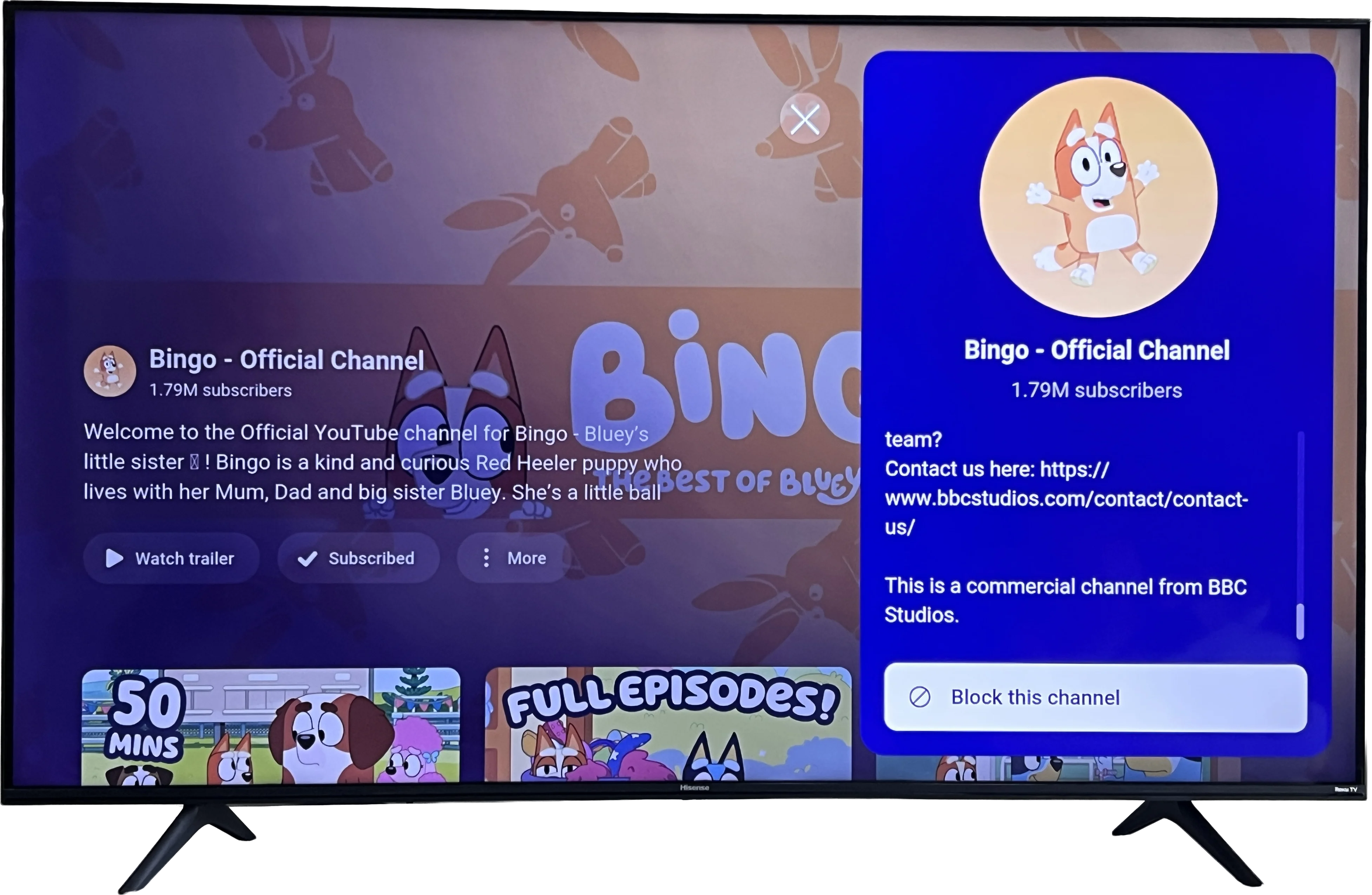 YouTube Kids blocking and controls on TV